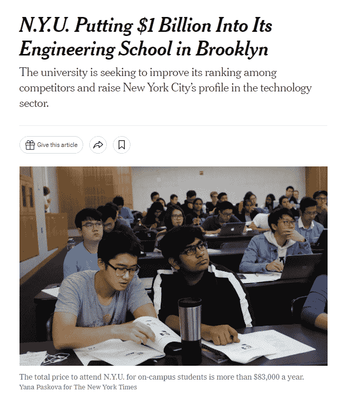 NYU Putting USD 1 Billion in Engineering School